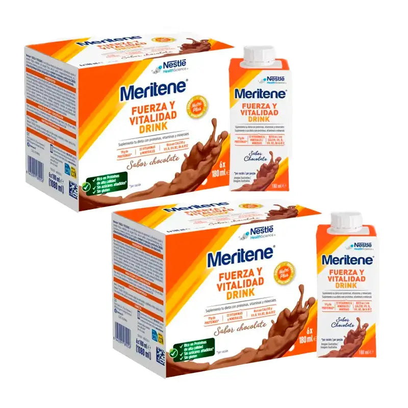 Meritene Boisson force et vitalité Chocolat, paquet de 2 boîtes, 6x180 ml