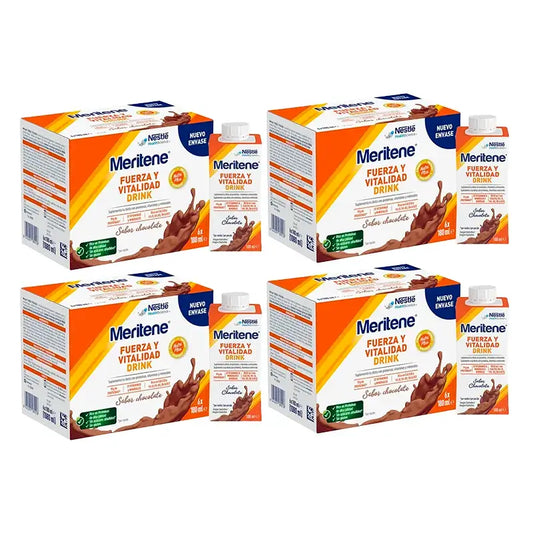Meritene Strength & Vitality Drink Chocolate, Pack 4 Boxes 6 x 180 ml