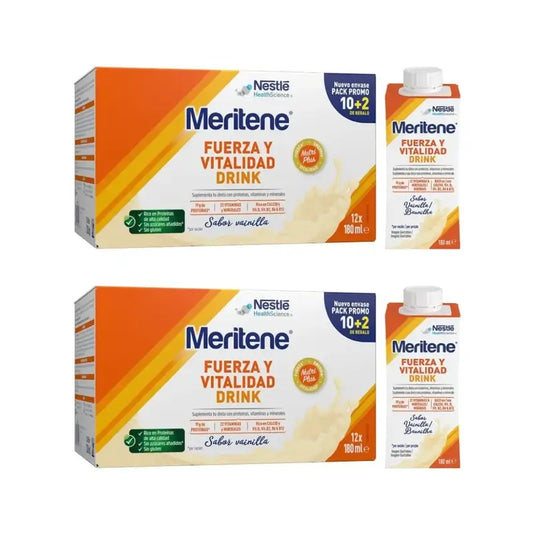 Meritene Strength & Vitality Drink Vanilla, Pack 2 boxes 10+2 x 180 Ml