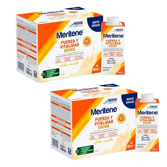Meritene Strength & Vitality Drink Vanilla, Pack 2 Boxes 6 x 180 ml