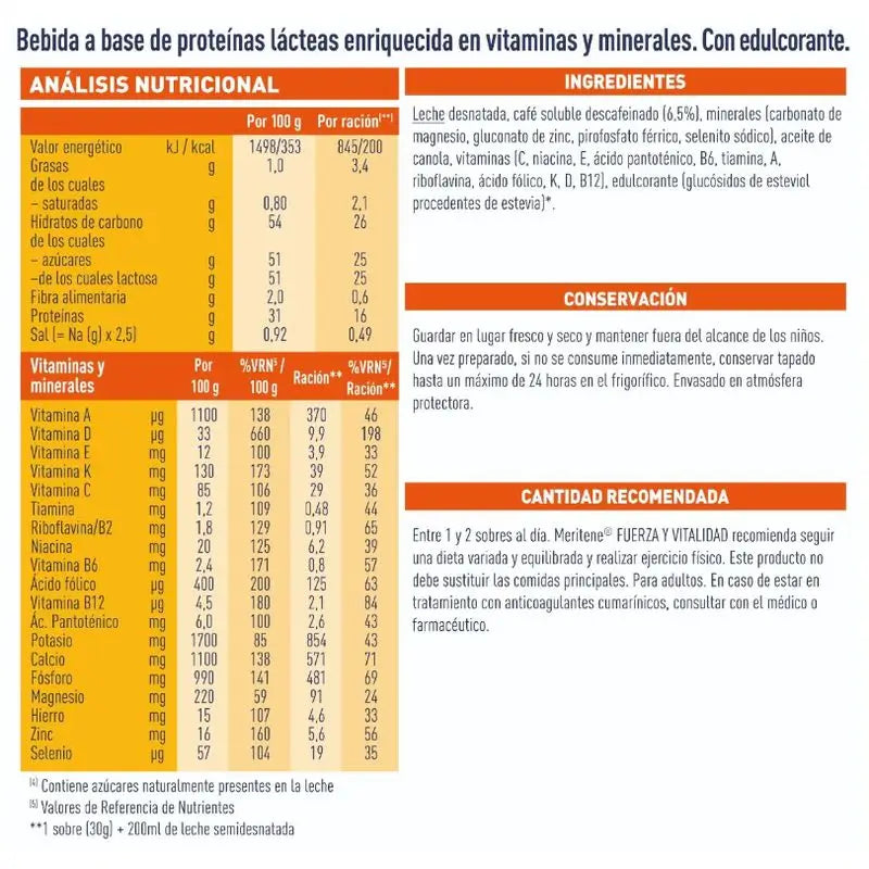 Meritene Strength & Vitality Shake aromatisé au café décaféiné, 15 Sachets