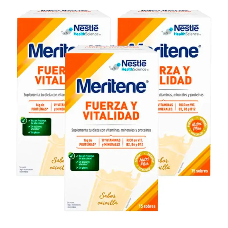 Meritene Strength & Vitality Vanilla, Pack 3 x 15 sachets
