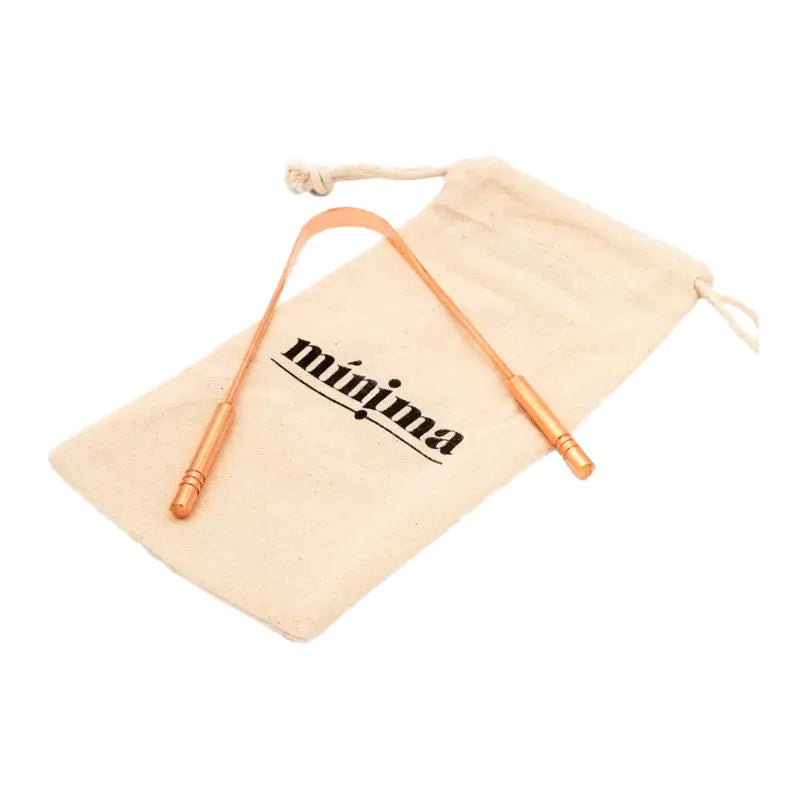 Minima Organics Copper Tongue Scraper In 100% Cotton Bag