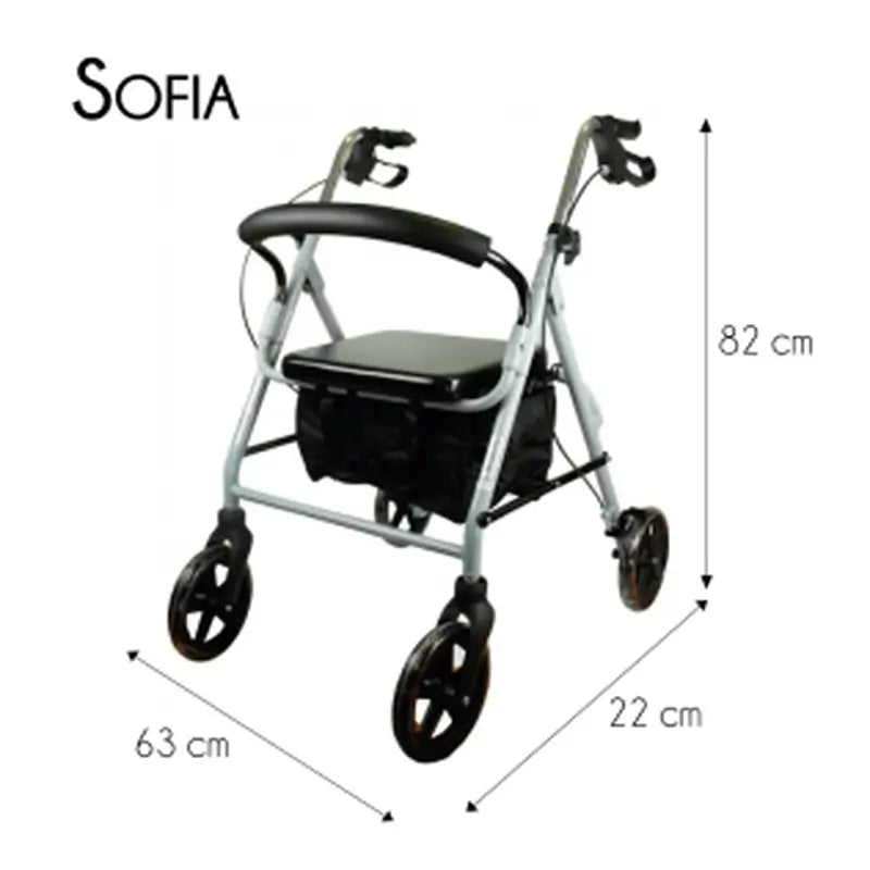 Mobiclinic Déambulateur à roues - pliable - aluminium - freins sur poignées - siège et dossier - gris - Sofia