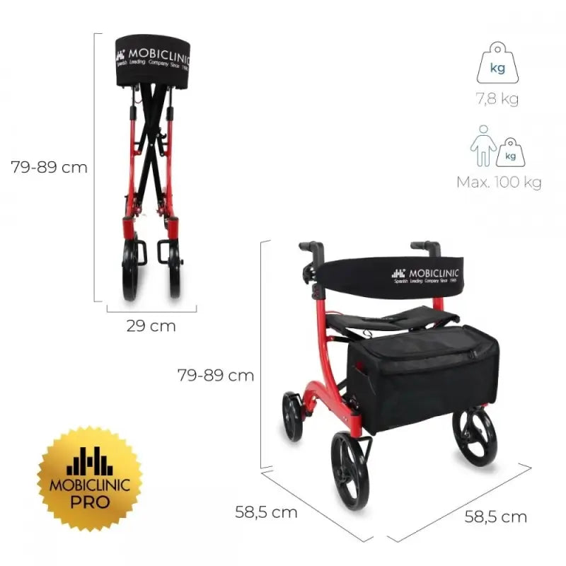 Mobiclinic Grand cadre de marche à quatre roues - pliable - siège et dossier - panier avant - moderne - invaincu X1
