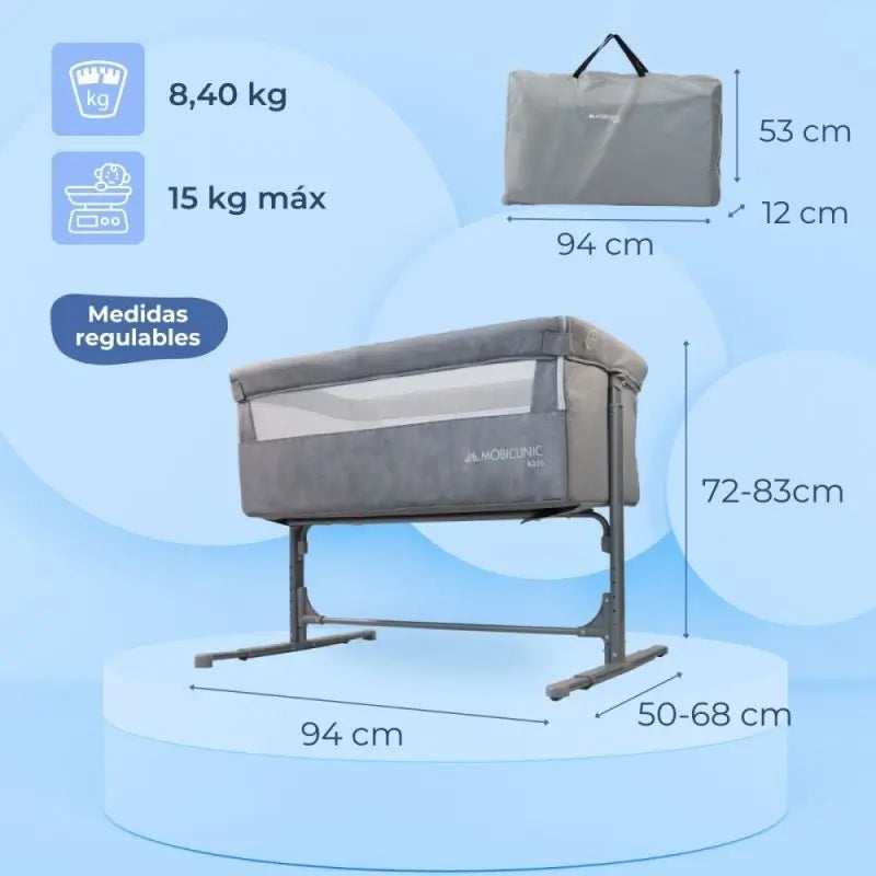 Lit bébé à hauteur réglable Mobiclinic Moon Grey avec mode sommeil