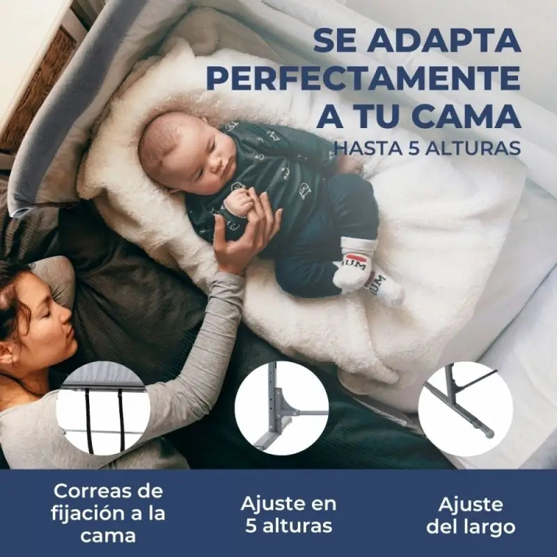 Lit bébé à hauteur réglable Mobiclinic Moon Grey avec mode sommeil