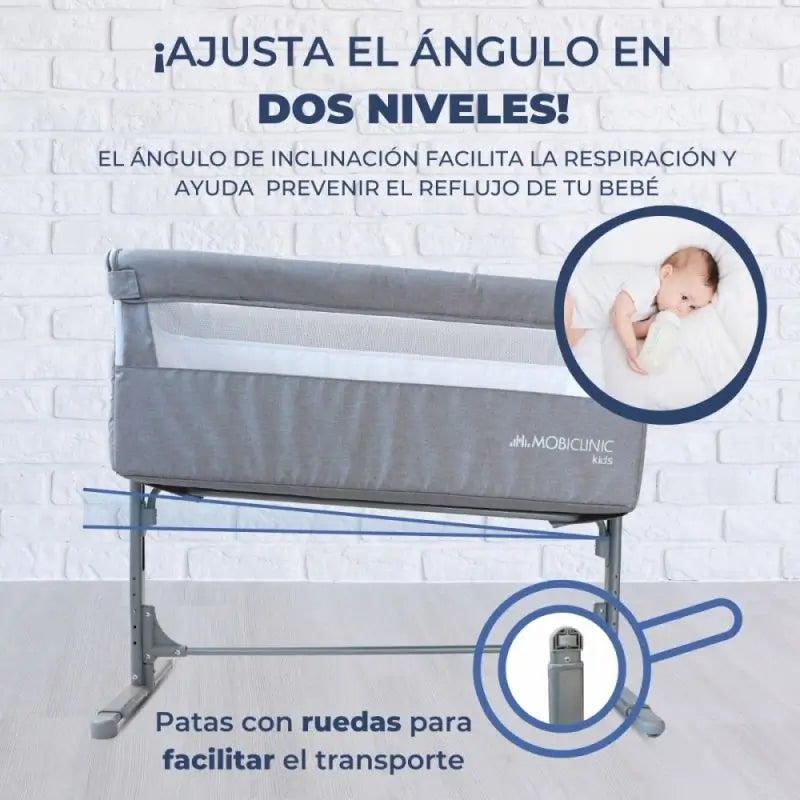 Lit bébé à hauteur réglable Mobiclinic Moon Grey avec mode sommeil