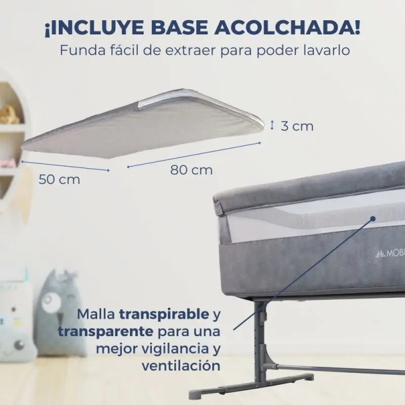 Lit bébé à hauteur réglable Mobiclinic Moon Grey avec mode sommeil