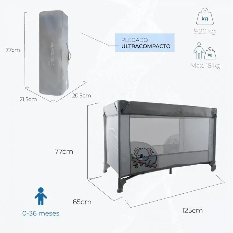 Mobiclinic Mofli Lit de Voyage Pliable Gris