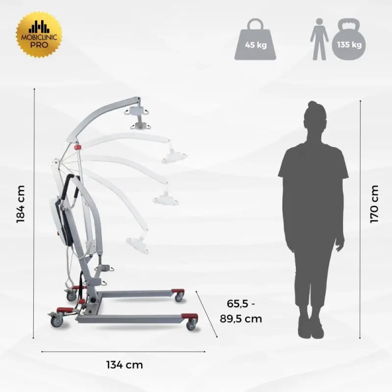 Mobiclinic Lève-personne électrique - Harnais inclus 4 crochets - Utilisation en portage - Compact - Max. 135 Kg - Fortuna Basic