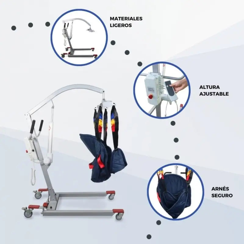 Mobiclinic Lève-personne électrique - Harnais inclus 4 crochets - Utilisation en portage - Compact - Max. 135 Kg - Fortuna Basic