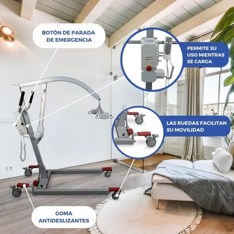 Mobiclinic Lève-personne électrique - Harnais inclus 4 crochets - Utilisation en portage - Compact - Max. 135 Kg - Fortuna Basic