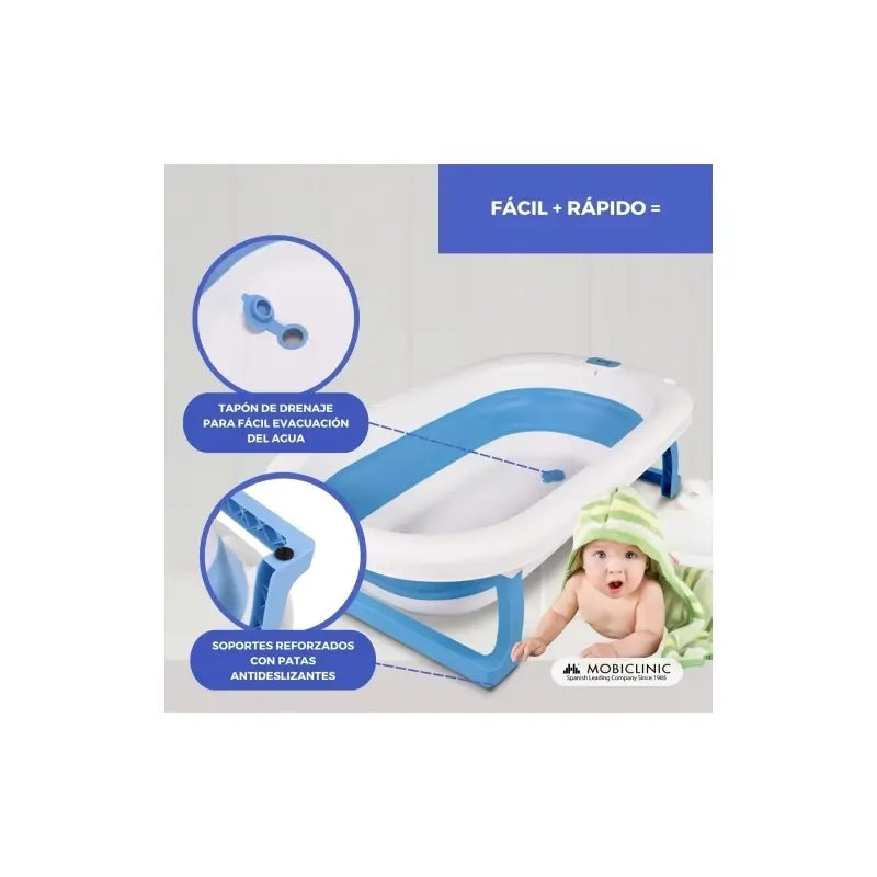 Mobiclinic Baby Bath Pack - Baignoire pour bébé - pliable - antidérapant - bleu - Thermomètre de bain - sans mercure
