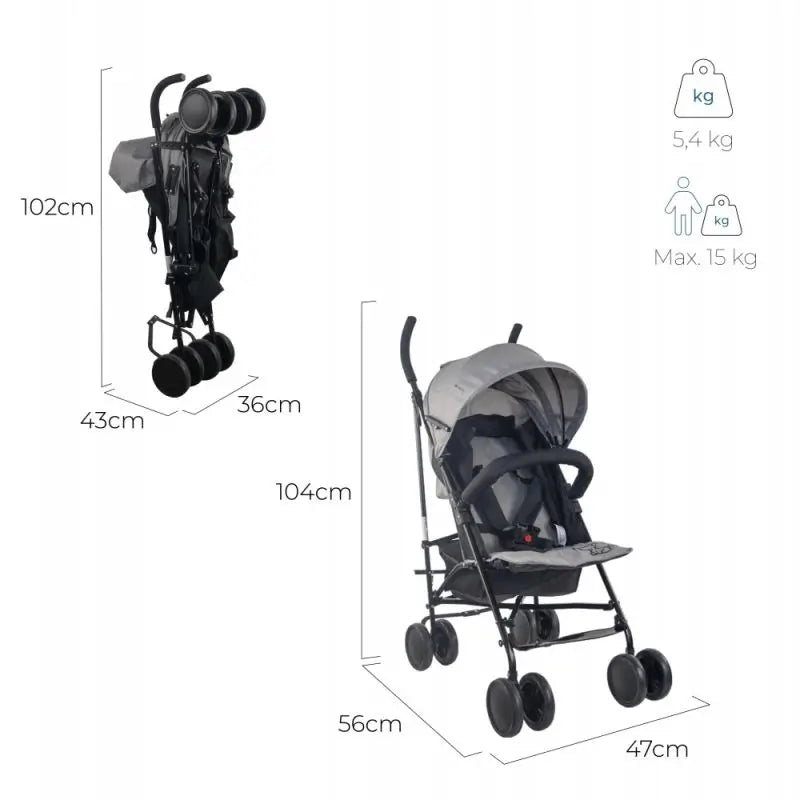 Mobiclinic Elefant Poussette pliante 15 Kg Gris