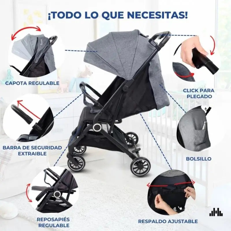 Poussette pliante Mobiclinic Trip 15 Kg Gris