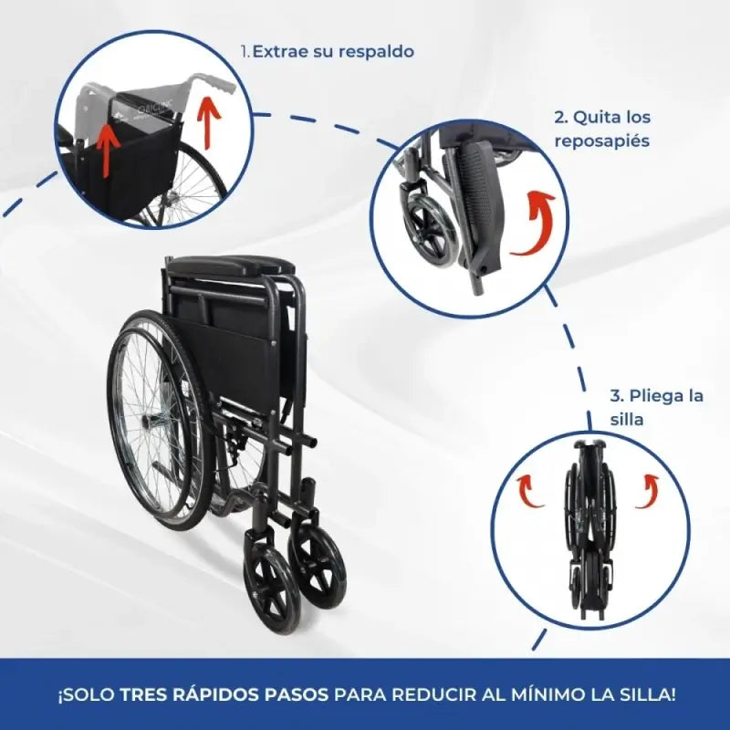 Fauteuil roulant pliant Mobiclinic - Dossier et repose-pieds amovibles - Acier - Grandes roues - 46 cm - Gris - Denver