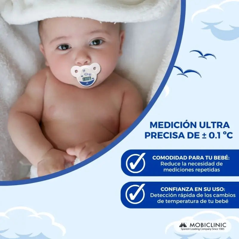Thermomètre digital Mobiclinic en forme de sucette - Enfants - Pointe ronde - Sucette souple - Affichage LCD