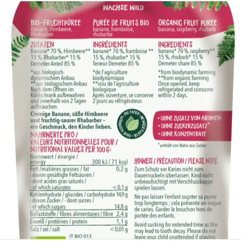 Mogli Smoothie Banane Rhubarbe Framboise 6Udsx120Gr**
