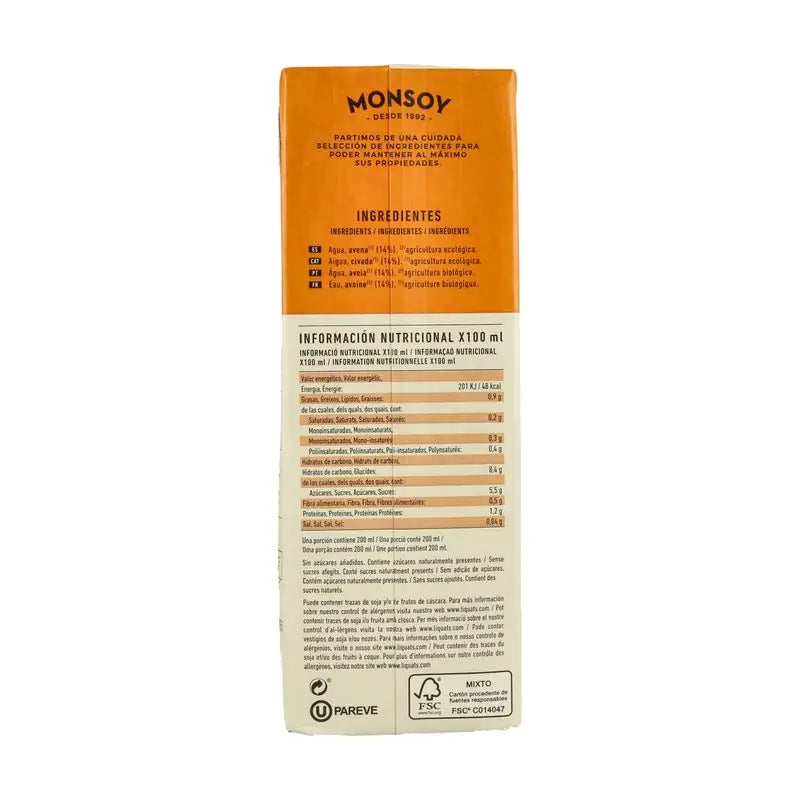 Monsoy Boisson végétale à l'avoine 1Lt 6Pcs Bio