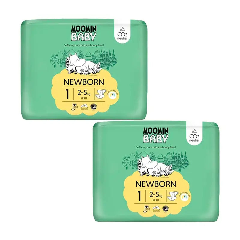 Couches pour bébés Moomin Taille 1, 2 x 25 unités