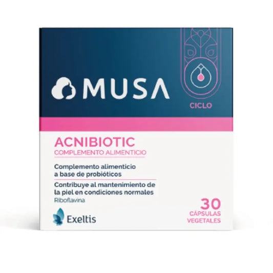 Musa Acnibiotic Complément alimentaire contre l'acné avec probiotiques et riboflavine, 30 gélules