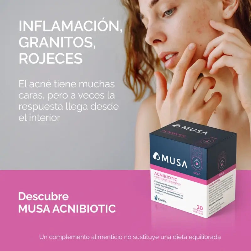 Musa Acnibiotic Complément alimentaire contre l'acné avec probiotiques et riboflavine, 30 gélules