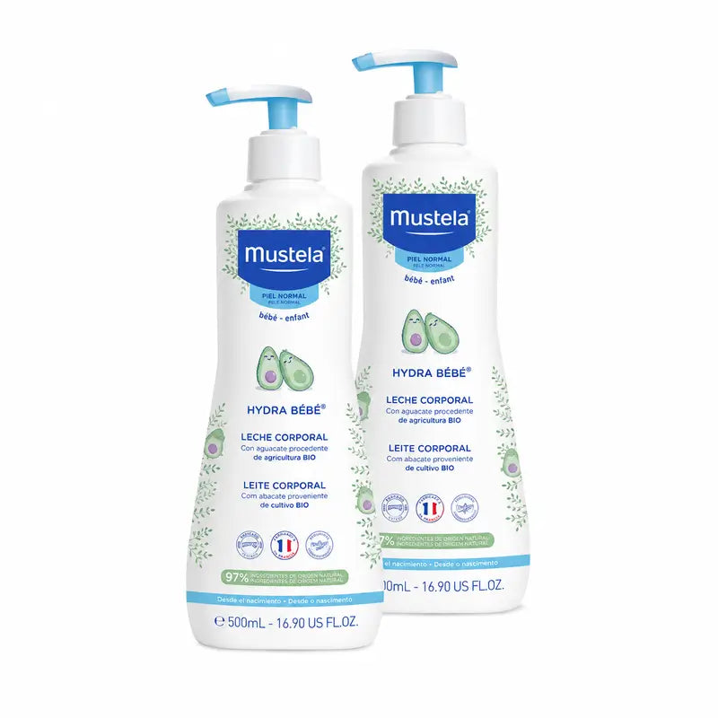 Mustela Hydra Lait corporel pour bébé à l'Avocat Bio, Pack 2 x 500 ml