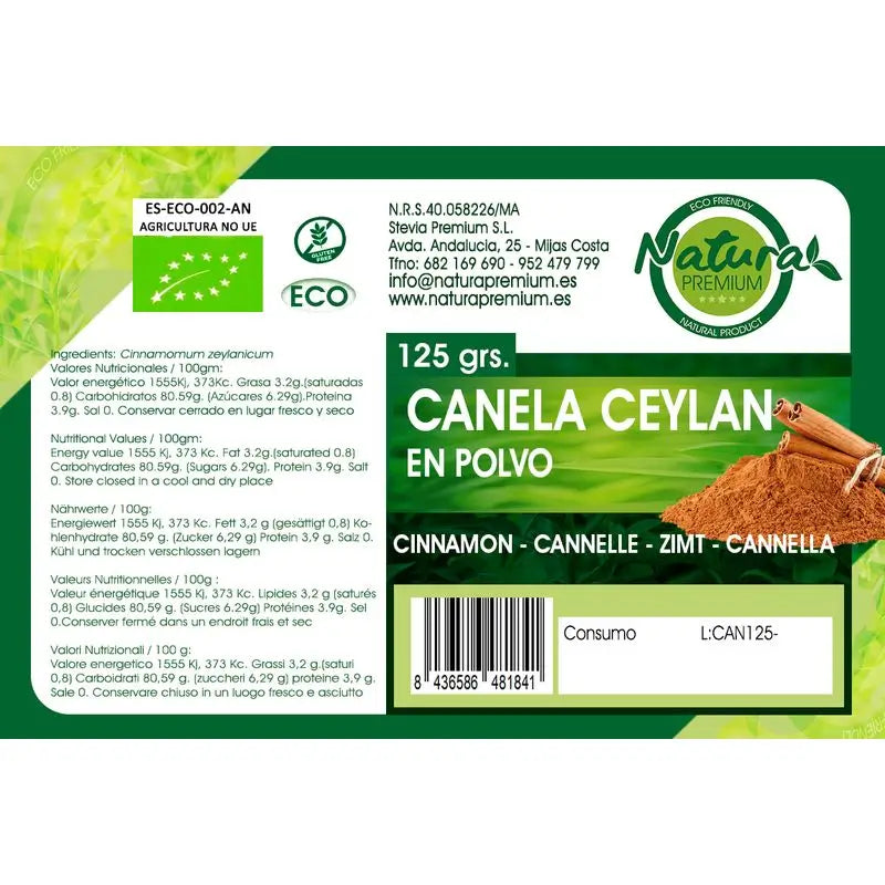 Natura Premium Cannelle de Ceylan en poudre 125 gr BIO