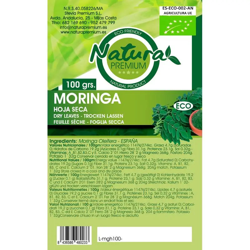 Natura Premium Moringa Feuille Séchée Bio , 500 g