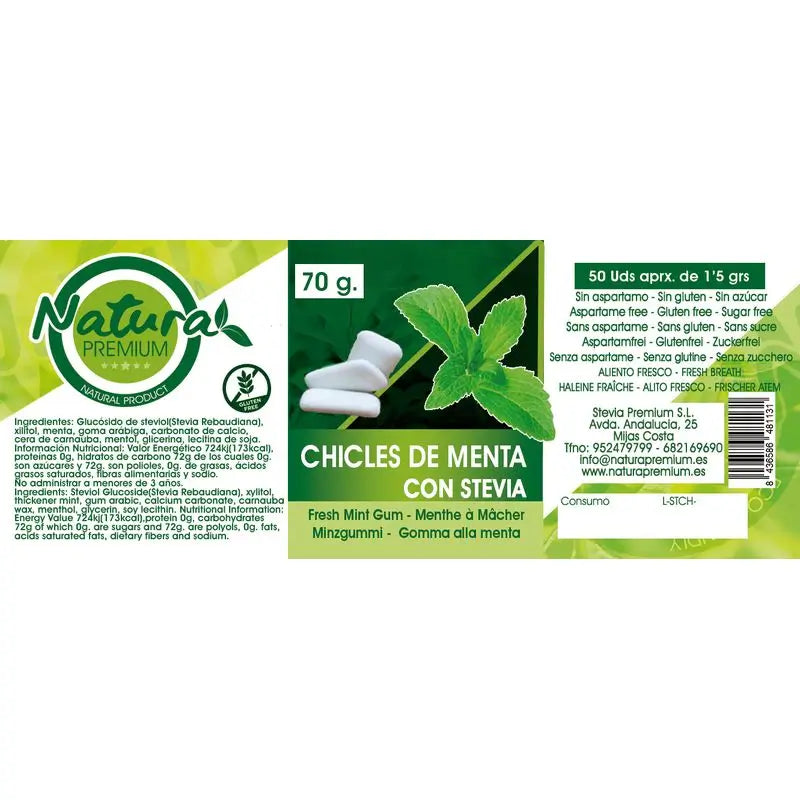 Natura Premium Stevia Mint Gum Aprxte. 50 unités
