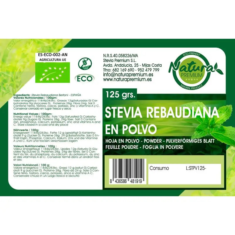 Natura Premium Stevia en poudre Stevia Leaf Powder Bio , 500 g
