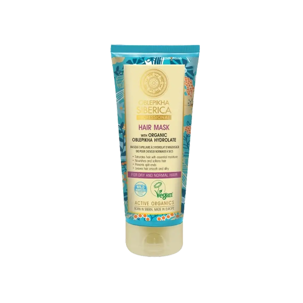 Natura Siberica Masque capillaire à l'hydrolat d'argousier bio Pour cheveux normaux ou secs, hydratation profonde, 200 ml