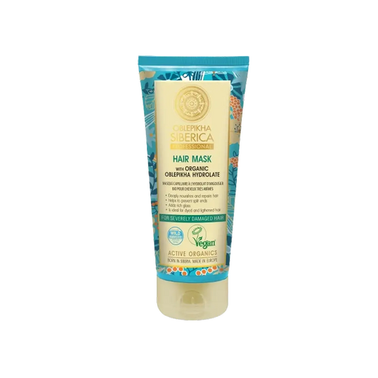 Natura Siberica Masque capillaire à l'hydrolat d'argousier bio pour cheveux gravement abîmés, réparation en profondeur, 200 ml
