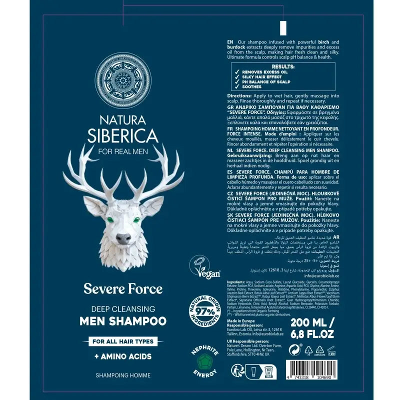 Natura Siberica Men Wild Arctic. Shampooing nettoyant en profondeur, 200 ml