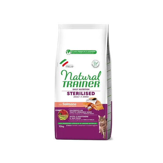 Natural Trainer Feline Feline Adult Sterilised Salmon 10Kg, nourriture pour chats