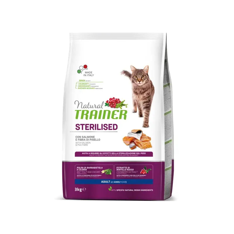 Natural Trainer Feline Feline Adult Sterilised Salmon 3Kg, nourriture pour chats