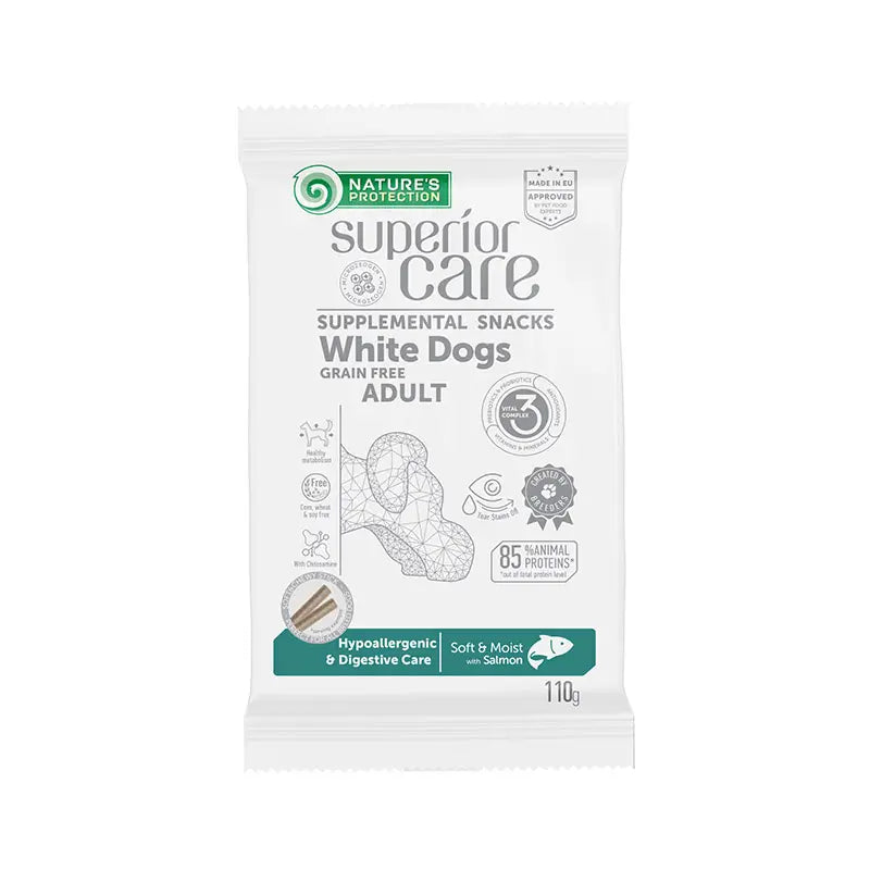 Natures Protection Superior Care White Dogs Snack For Dogs Grain Free Hypoallergenic. Salmon Digestive Care 110Gr