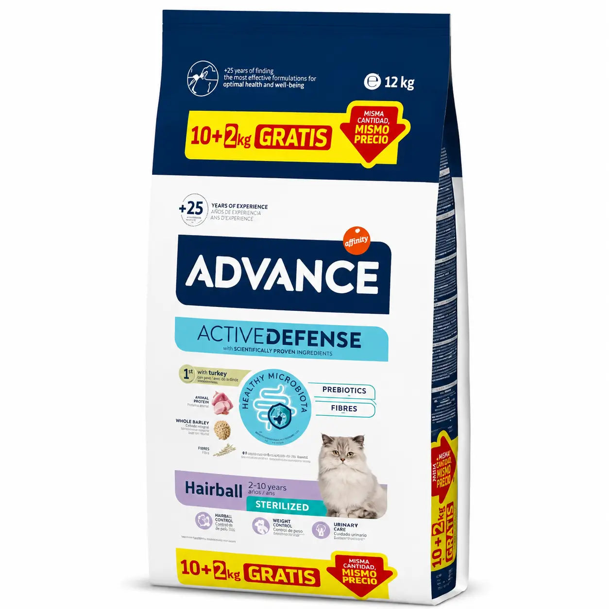 Advance Hairball nourriture stérilisée pour chats avec de la dinde, 10+2 kg