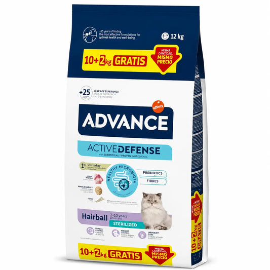 Advance Hairball nourriture stérilisée pour chats avec de la dinde, 10+2 kg