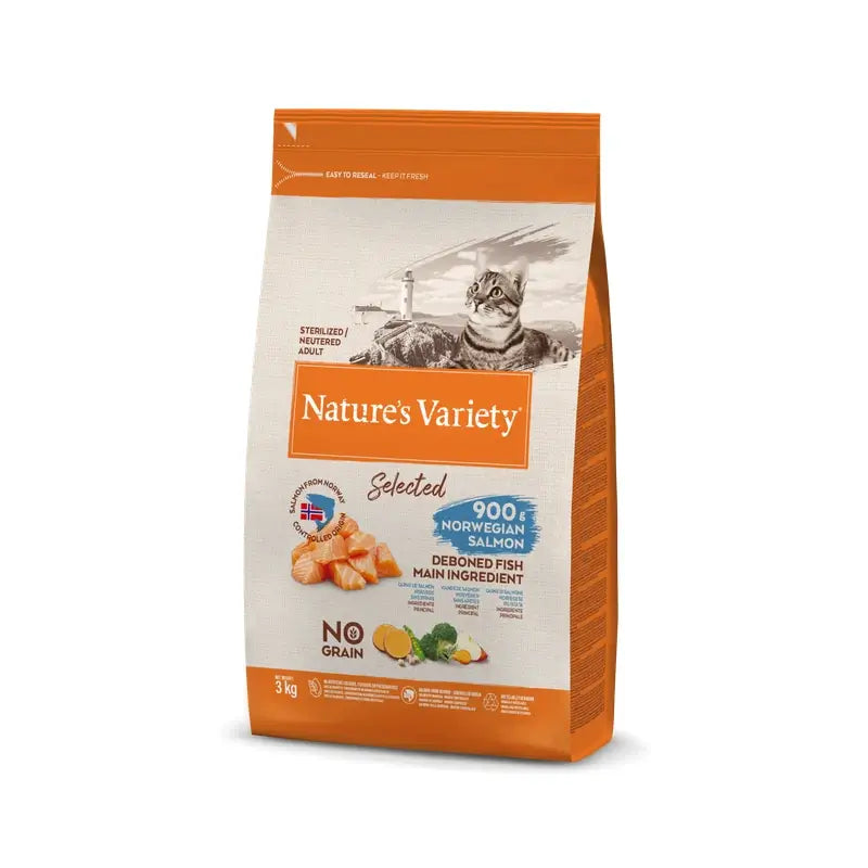 Nature's Variety Feline Adult Selected Adult Sterilised Salmon 3Kg, nourriture pour chat