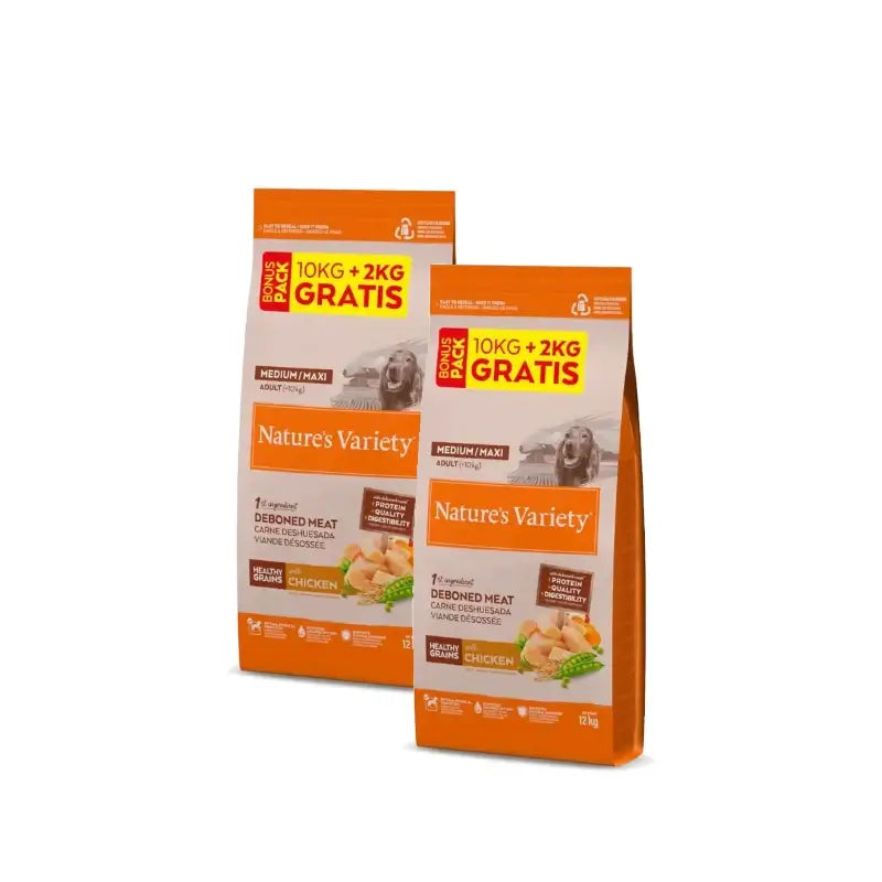 Nature'S Variety Healthy Grain Adult Medium Maxi Poulet - Croquettes pour chiens - Lot de 2 x 10+2 kg