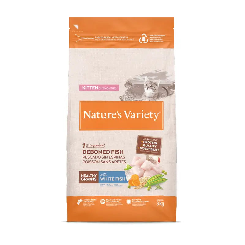 Nature'S Variety Healthy Grain Kitten : croquettes pour chatons au poisson blanc, 3 kg