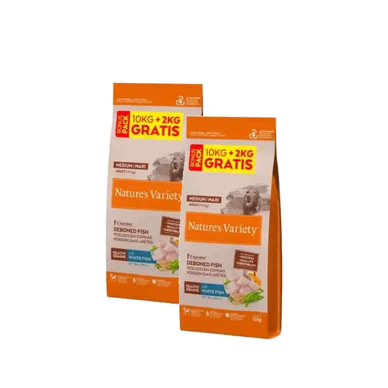 Nature'S Variety Healthy Grain Adult Medium Maxi Poisson blanc - Croquettes pour chiens - Lot de 2 x 10+2 kg
