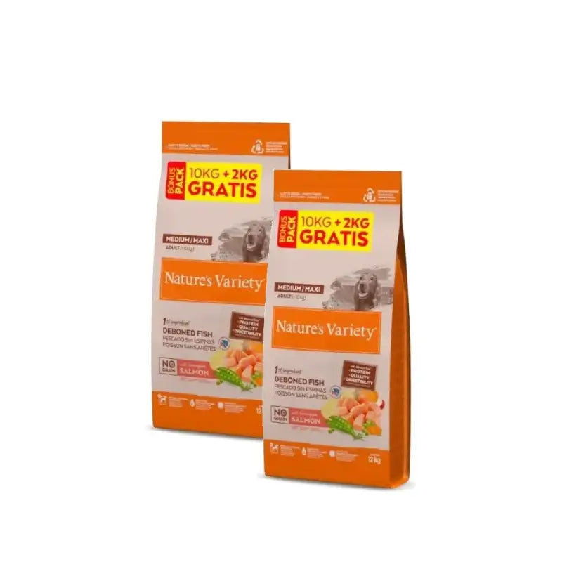 Nature'S Variety No Grain Medium/Maxi - Croquettes pour chiens au saumon - Lot de 2 x 10+2 kg
