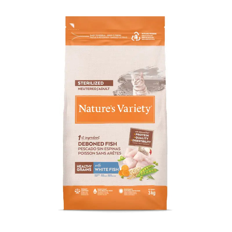 Nature'S Variety Croquettes pour chats, au poisson blanc, naturelles, 3 kg