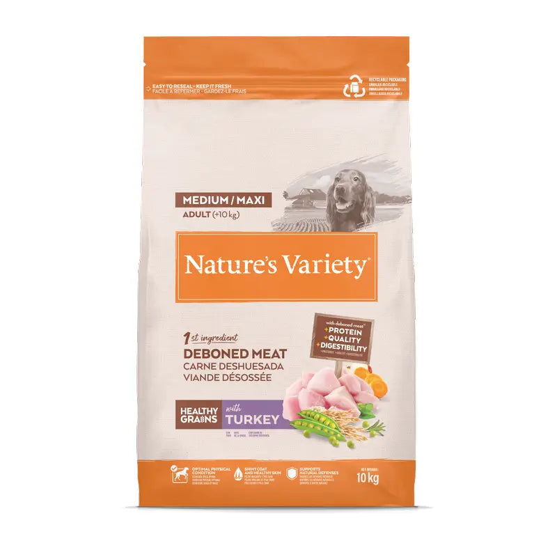 Nature'S Variety Croquettes pour chiens, Medium, à la dinde, naturelles, 10 kg