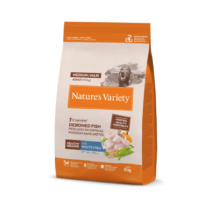 Nature'S Variety Croquettes pour chiens, Medium, au poisson blanc, naturelles, 10 kg