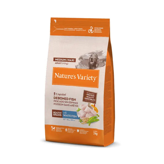 Nature'S Variety Croquettes pour chiens, Medium, au poisson blanc, naturelles, 3 kg