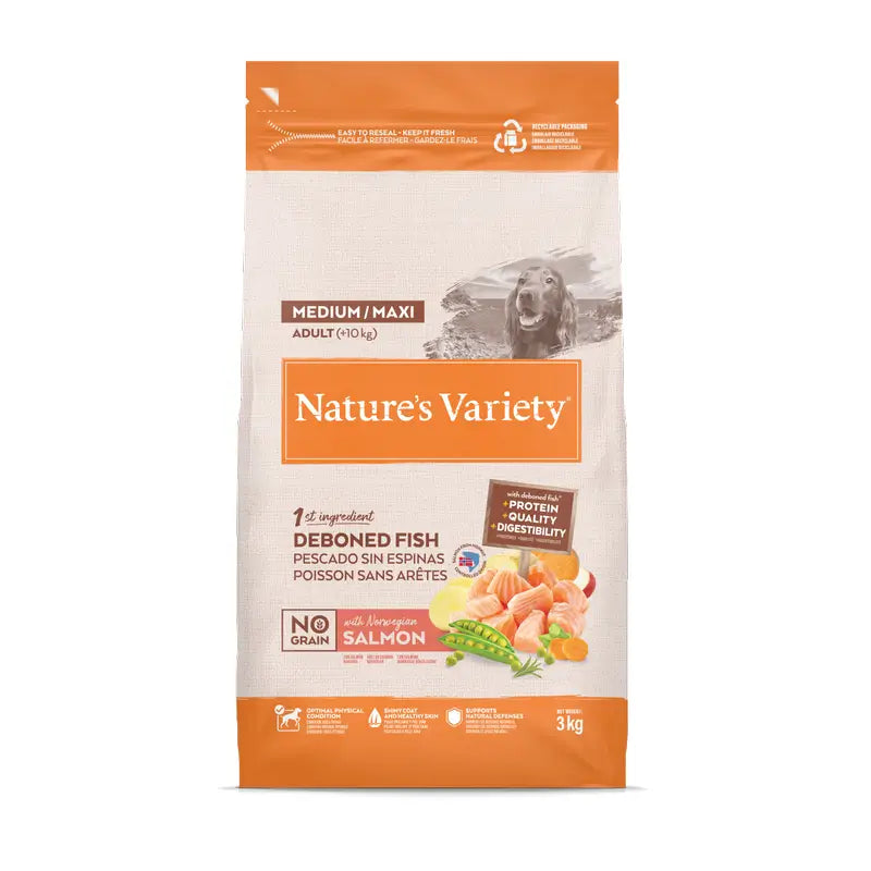 Nature'S Variety Croquettes pour chiens, Medium, au saumon, naturelles, 3 kg